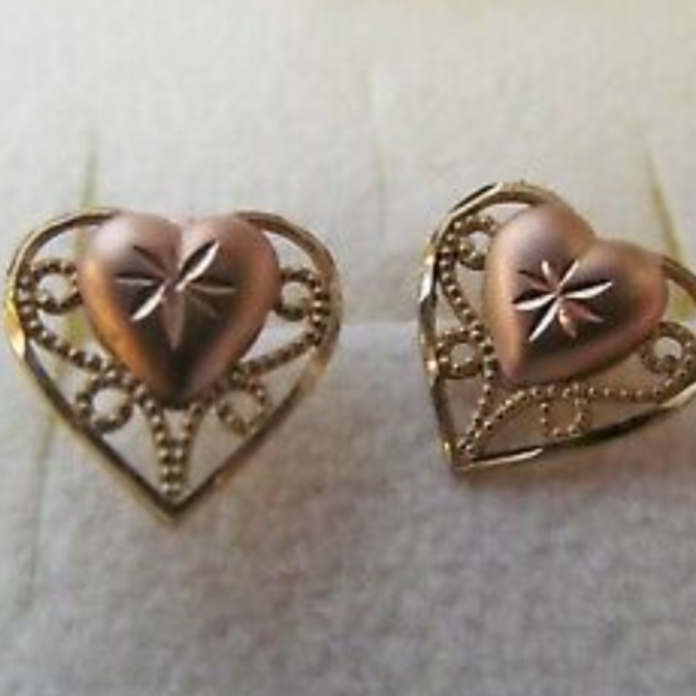 Heart Shaped 10k Rose & Yellow Gold Post Earrings